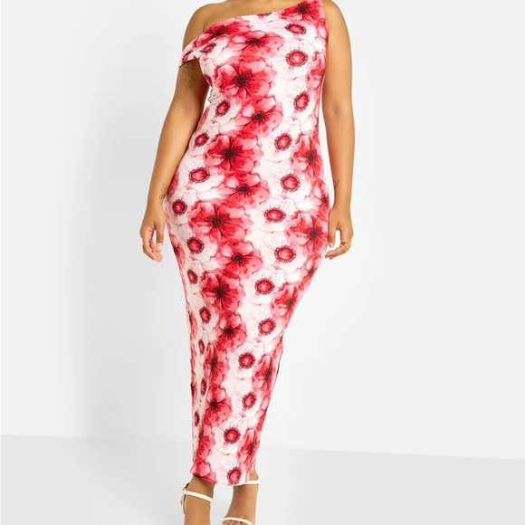 Rebdolls Womens Stephanie Knotted Sleeve Bodycon Floral Maxi Dress 1X Red Summer - Picture 2 of 16